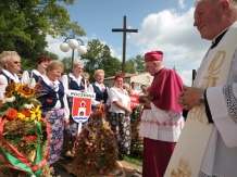  Przed rozpoczęciem nabożeństwa abp. Stanisław Nowak obejrzał wieńce dożynkowe 